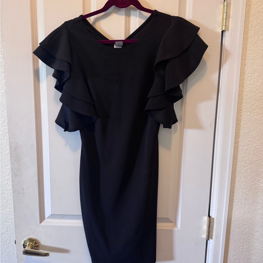 Black Ruffle Sleeve Sheath Dress - sz LG NEW